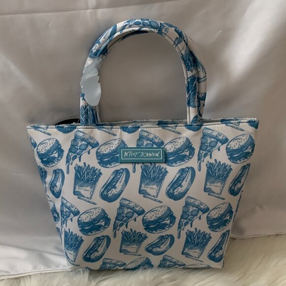 BETSEY JOHNSON Junk Fast Food Insulated Satchel Lunch Tote in Blue/White - Picture 2 of 6